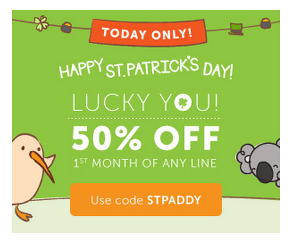 Kiwi Crate St. Patrick’s Day Coupon – 50% Off Your First Box