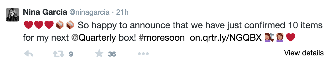 Nina Garcia Quarterly Box #NGQ05 Semi-Spoiler! Tweet