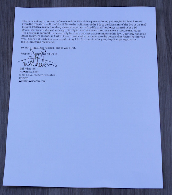 Wil Wheaton Quarterly Subscription Box Review #WIL01 Letter Signed