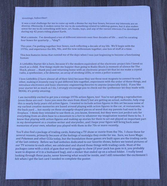 Wil Wheaton Quarterly Subscription Box Review #WIL01 Letter