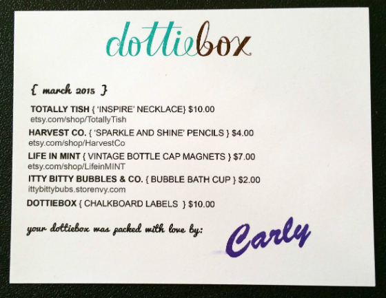 Dottie Box Subscription Box Review – March 2015 Info