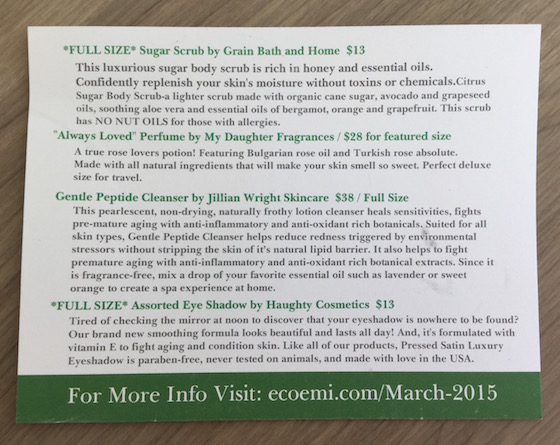 Eco Emi Deluxe Beauty Box Subscription Review – March 2015 Info