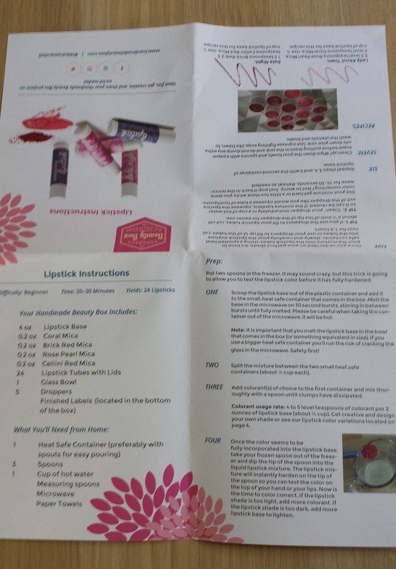 Handmade Beauty Box Subscription Box Review - March 2015 Instructions