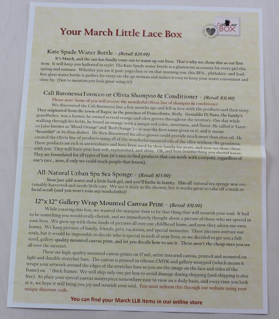Little Lace Box Subscription Review – March 2015 Info