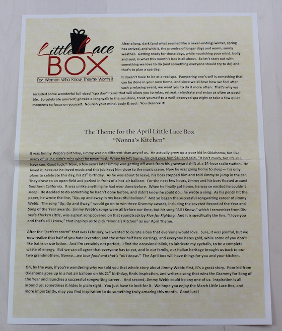 Little Lace Box Subscription Review – March 2015 Letter