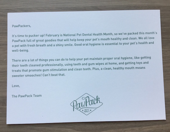 Paw Pack Subscription Box Review – February 2015 Letter