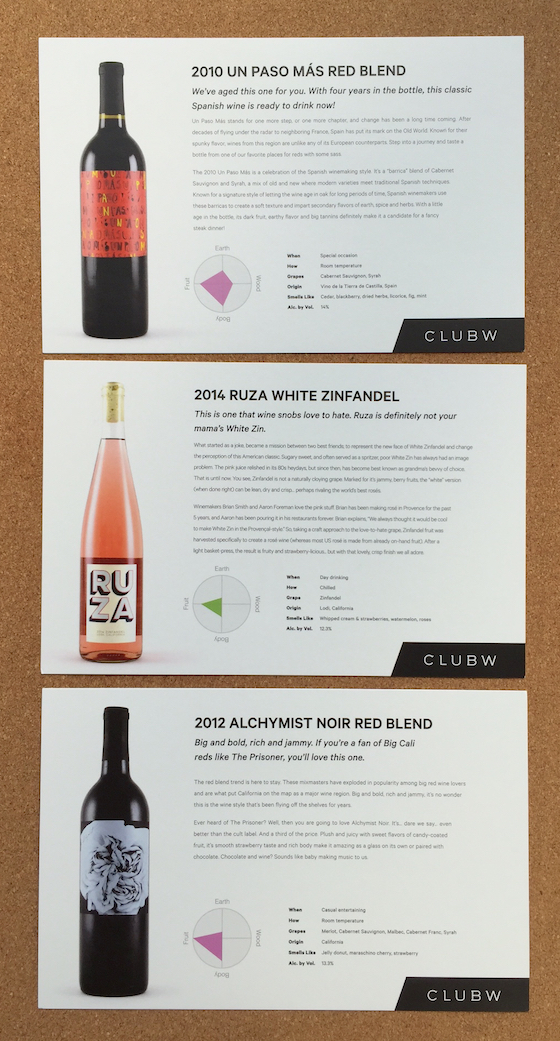 Club W Wine Subscription Review & Coupon - April 2015 - Cards 1
