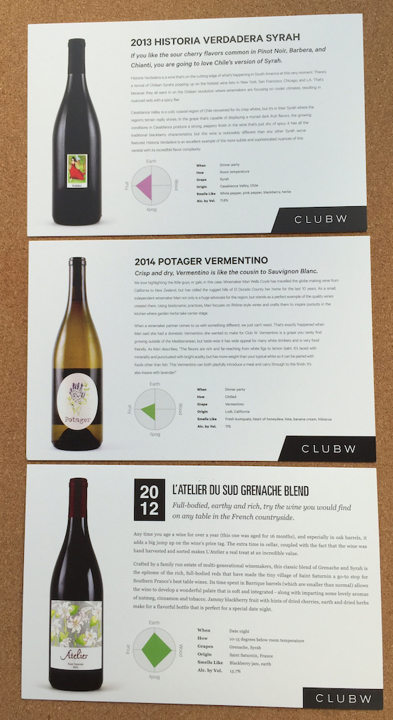 Club W Wine Subscription Review & Coupon - April 2015 - Cards 2