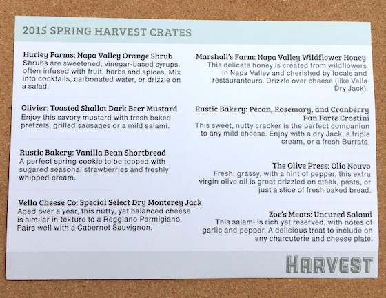 Harvest Subscription Box Review - Spring 2015 - Card 2