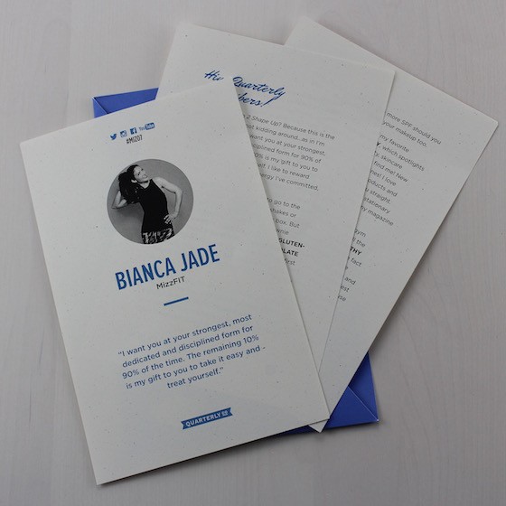Bianca Jade MizzFit Quarterly Subscription Box Review #MIZ07 Letter