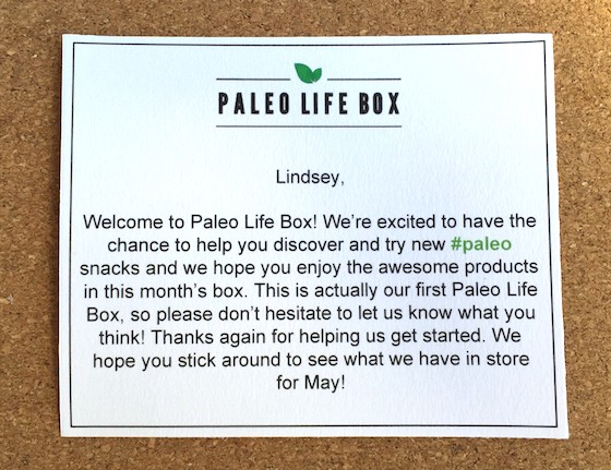 Paleo Life Box Review - April 2015 - Card