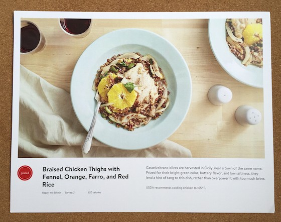 Plated Subscription Review + Free Box Coupon - April 2015 - Chicken Card