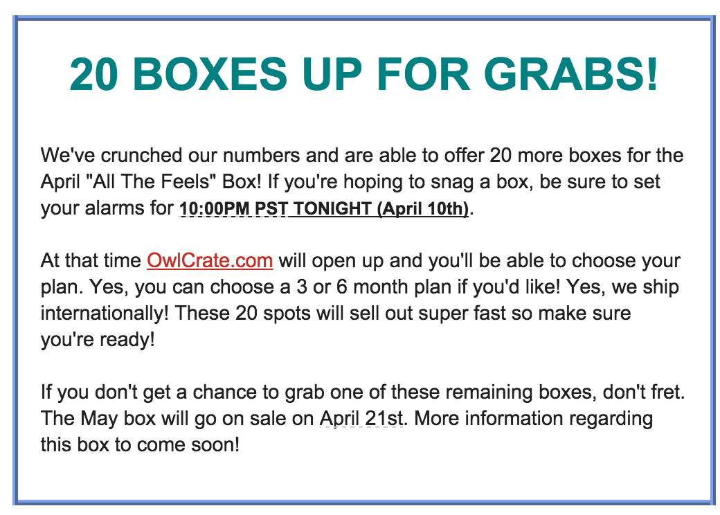 FYI: 20 Owl Crate Subscriptions Open Up at 1 AM EST! Details