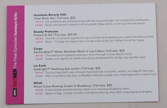 Birchbox Review April 2015 - Mad Men New York Box Info