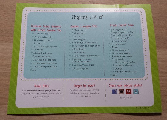 Raddish Kids Subscription Box Review – April 2015 Shopping List