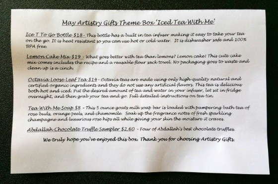 ARTISTRY GIFTS MONTHLY THEME BOX MAY 2015 - info