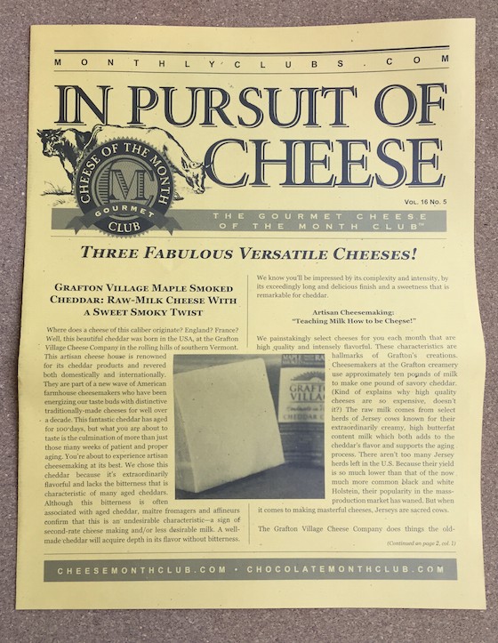 Gourmet Cheese of the Month Club Subscription Box Review - May 2015 - Flyer