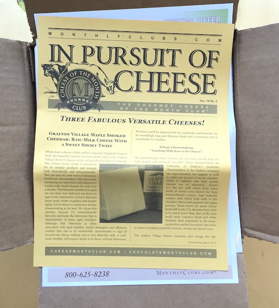 Gourmet Cheese of the Month Club Subscription Box Review - May 2015 - Inside