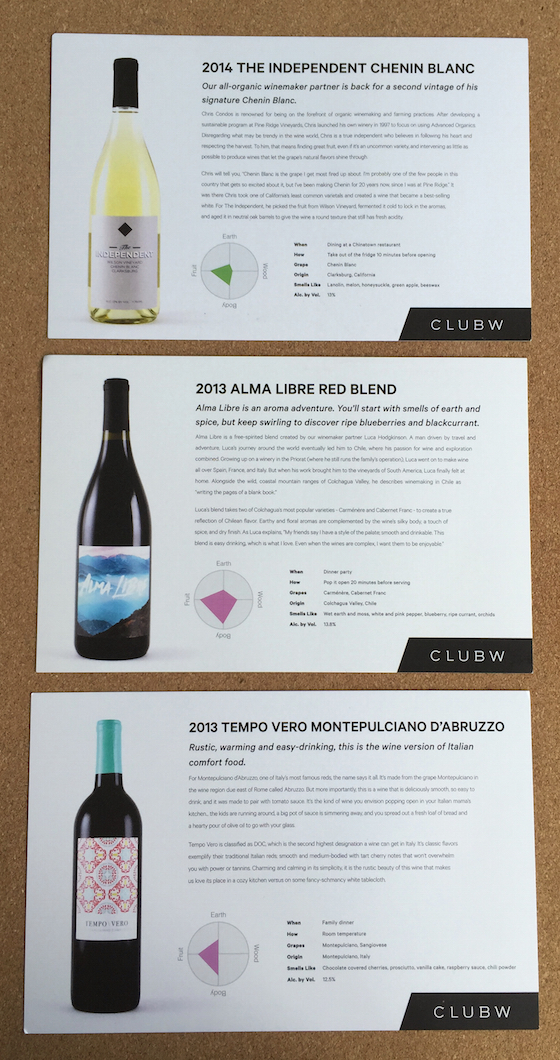 Club W Wine Subscription Review & Coupon - May 2015 - Cards 1