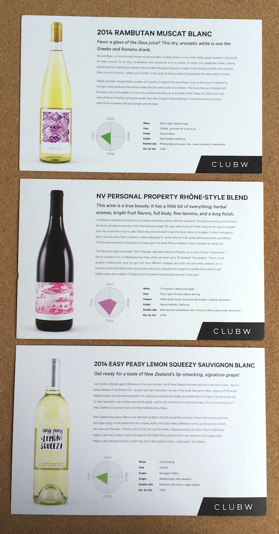 Club W Wine Subscription Review & Coupon - May 2015 - Cards 2