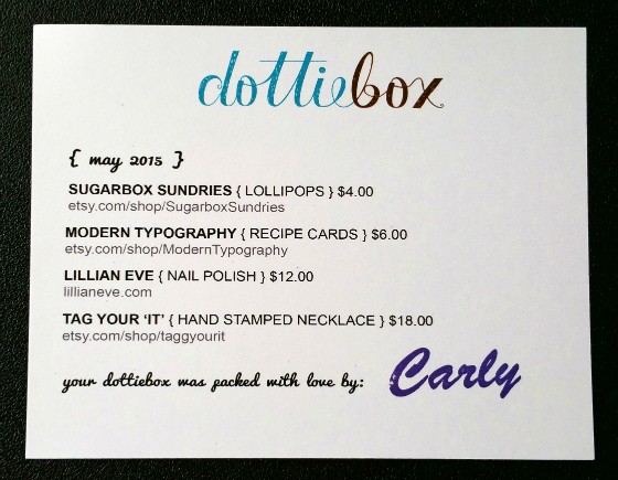 DOTTIE BOX MAY 2015 - info