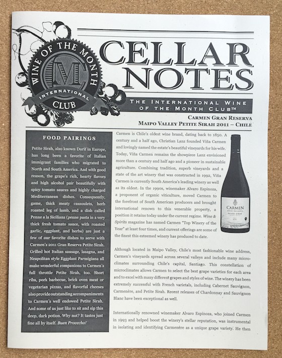 International Wine of the Month Club Subscription Review Sheet 2