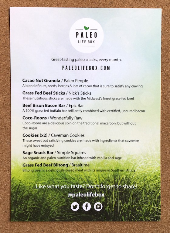 Paleo Life Box Subscription Box Review - May 2015 - Card