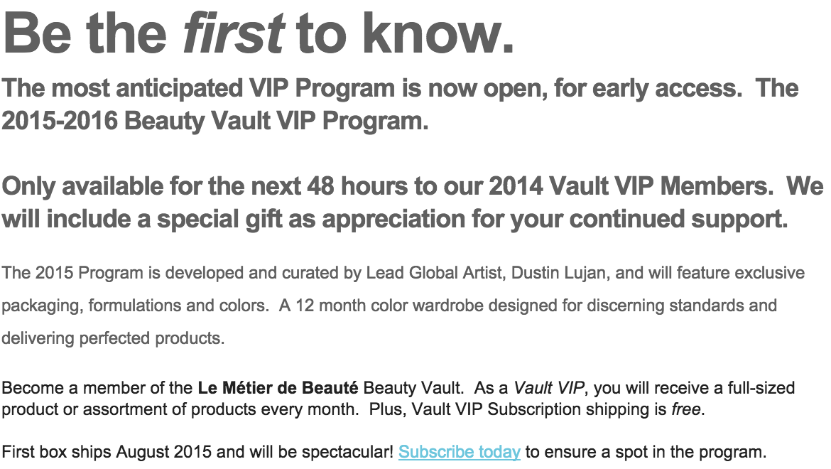 Le Metier de Beaute Beauty Vault VIP Subscriptions Open! Info