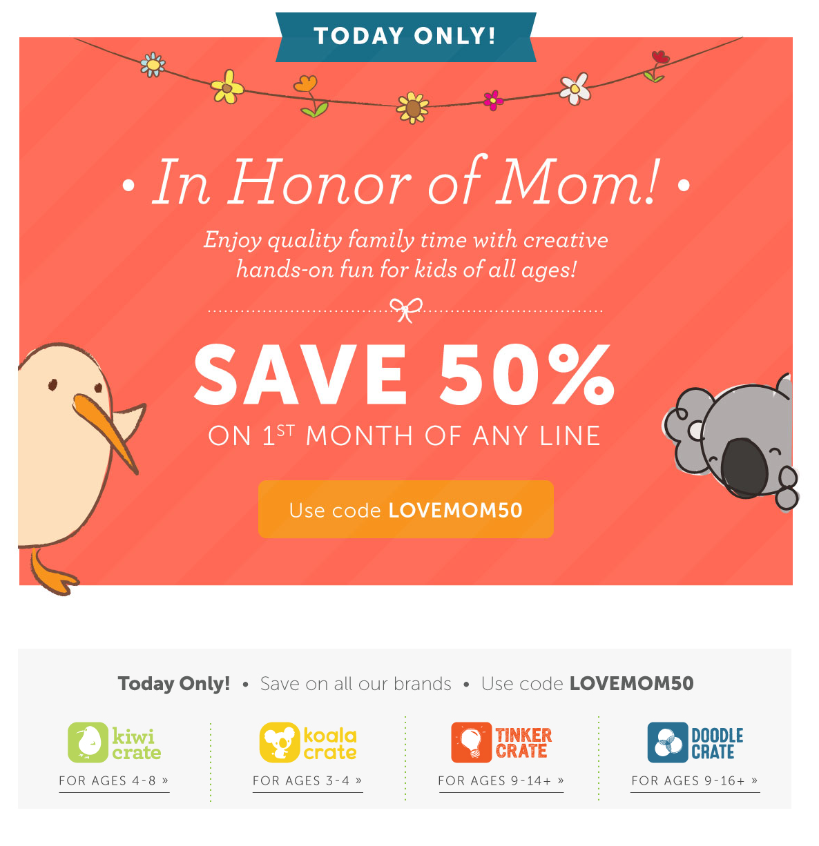 Kiwi Crate Mother’s Day Sale – 50% Off Your First Box