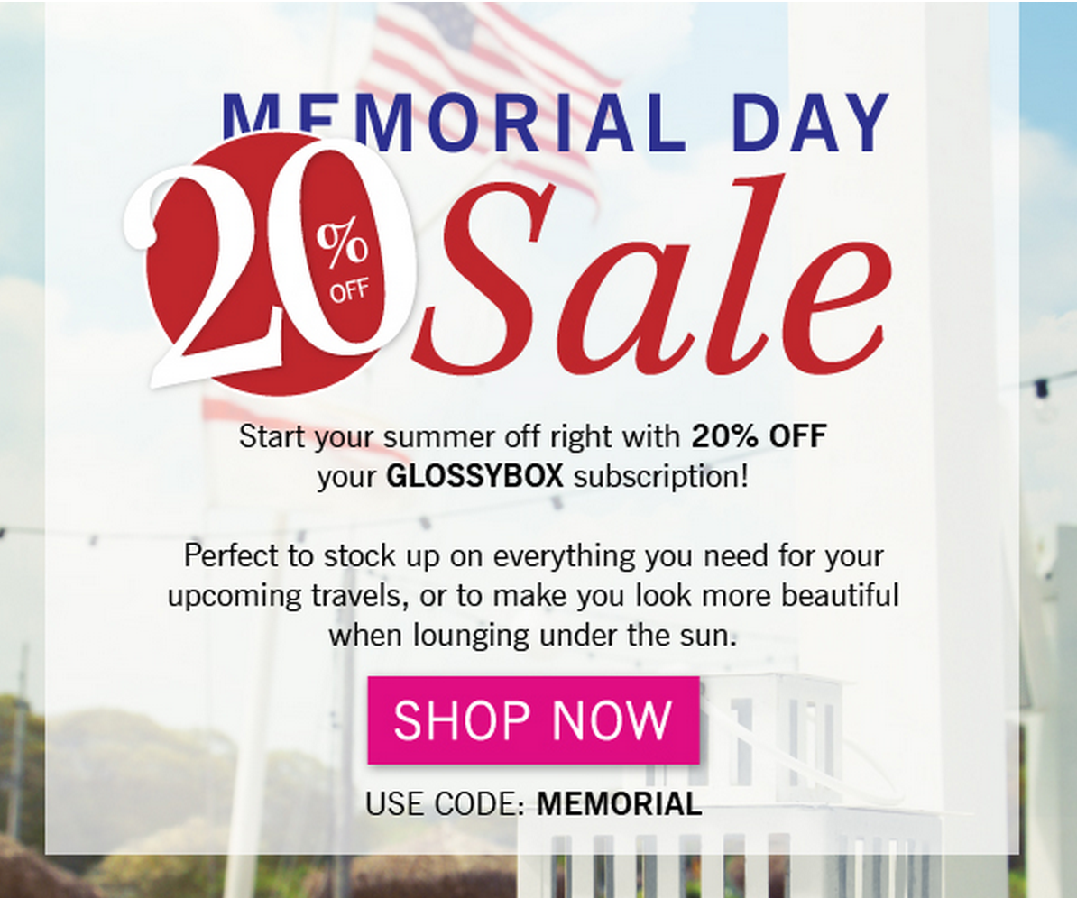 GlossyBox 20% Off Memorial Day Coupon Code