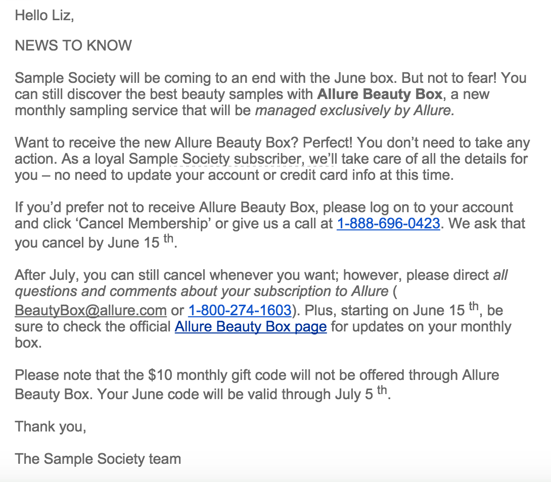 Sample Society Subscription Update  Details
