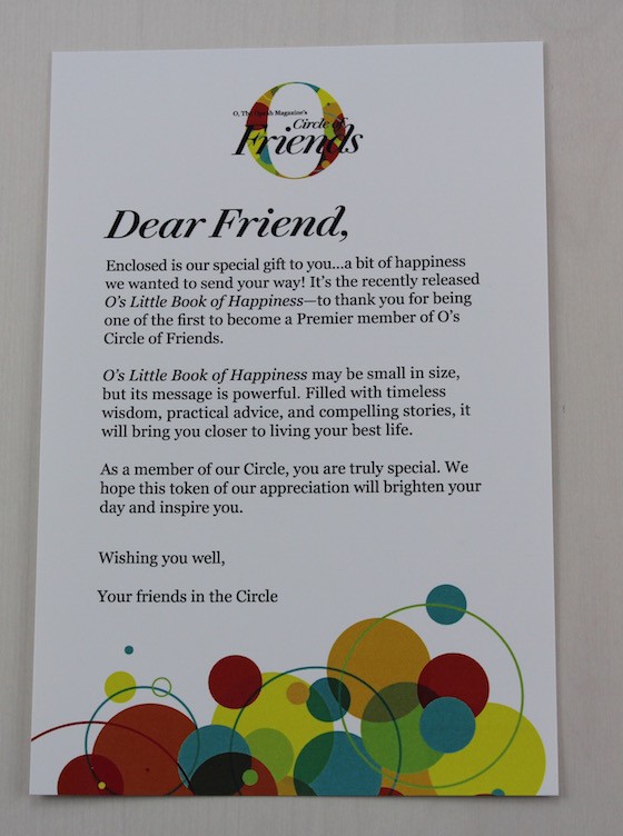 Oprah Circle of Friends Subscription Item Review Note