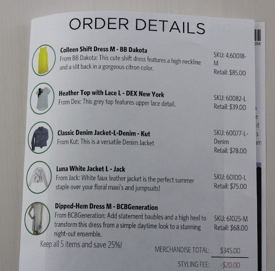 Wantable Style Edit Subscription Box Review - May 2015 Order Details