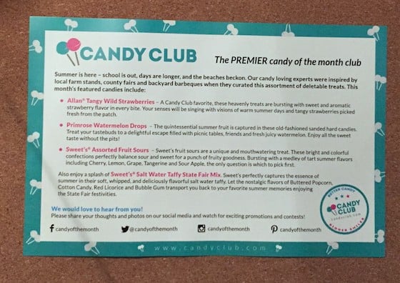 Candy Club Subscription Box Review + Coupon – June 2015 -Card1