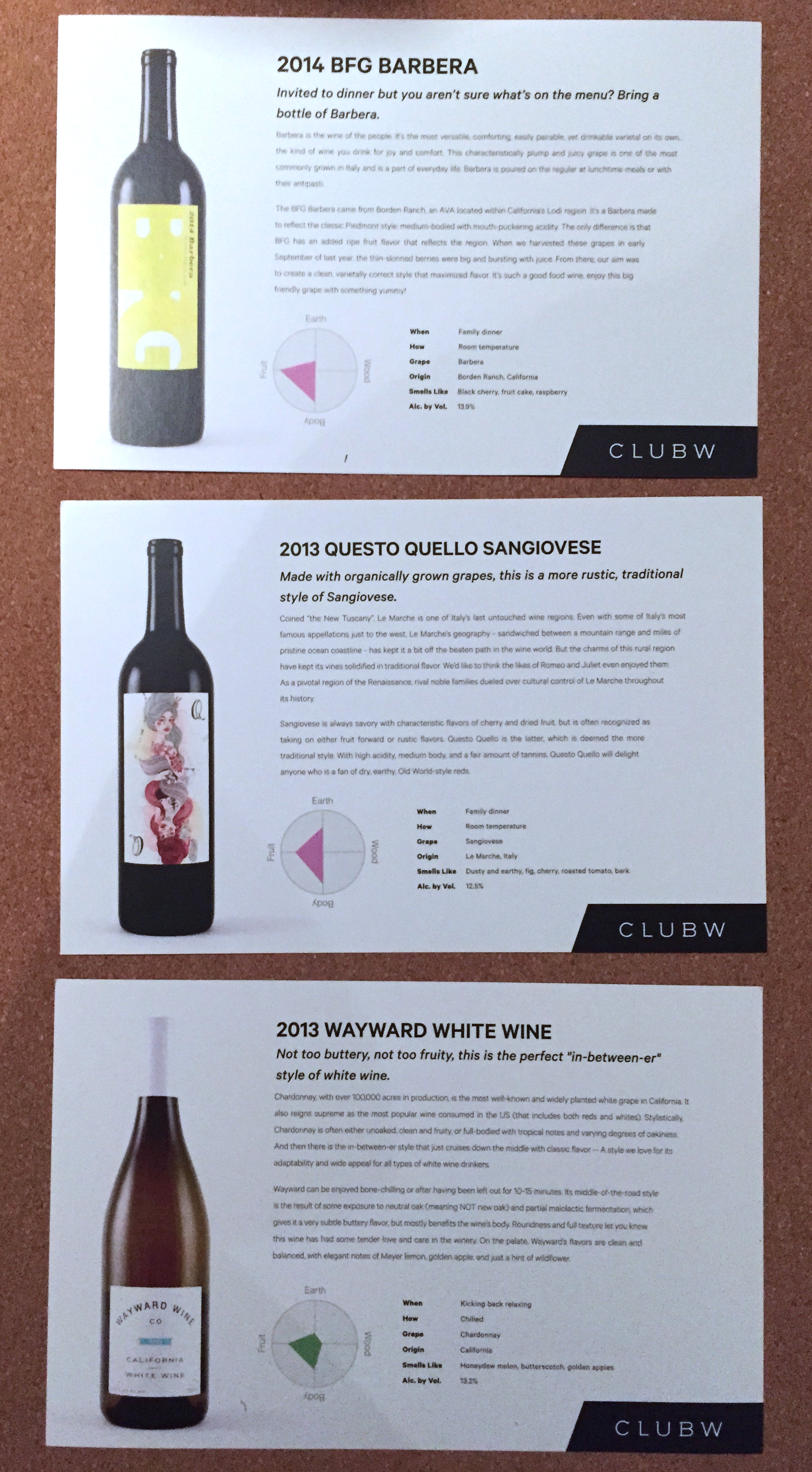 Club W Wine Subscription Review & Coupon – June 2015 Cards 1