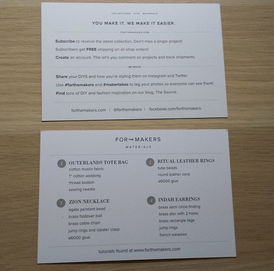 For the Makers DIY Subscription Box Review – June 2015 - info reverse