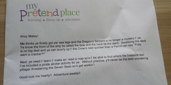 My Pretend Place Craft Subscription Box Review – June 2015 - letter