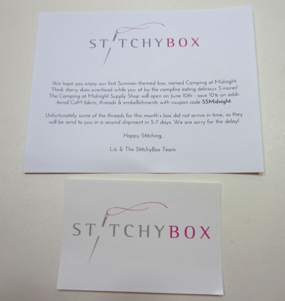 StitchyBox Subscription Box Review - June 2015 Card