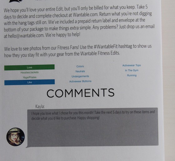 Wantable Fitness Subscription Service Review – June 2015 Letter