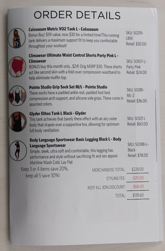 Wantable Fitness Subscription Service Review – June 2015 Order Detail
