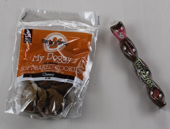 Included are My Doggy Cheesy Cookies and Emerald Pet Piggy Twizzies