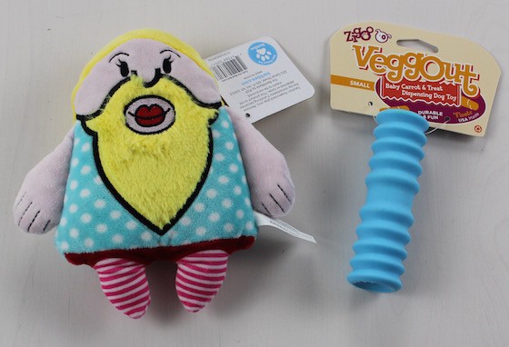 BarkBox includes a plush toy and a hard rubber chew toy