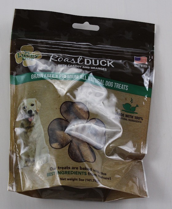 Duck Flavored Dog treats are in the box