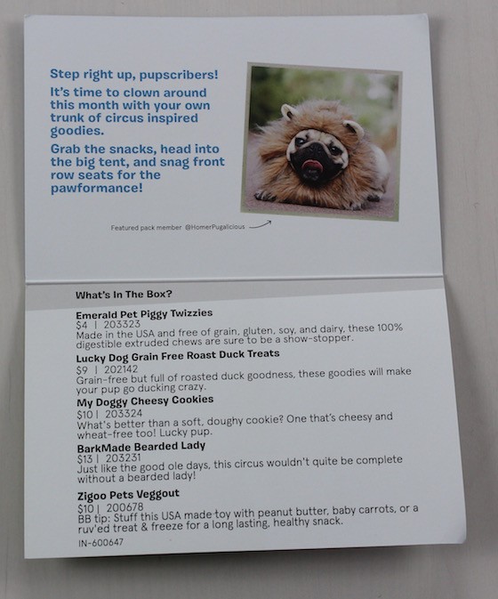 This is an information card explaining the items in the box and their value