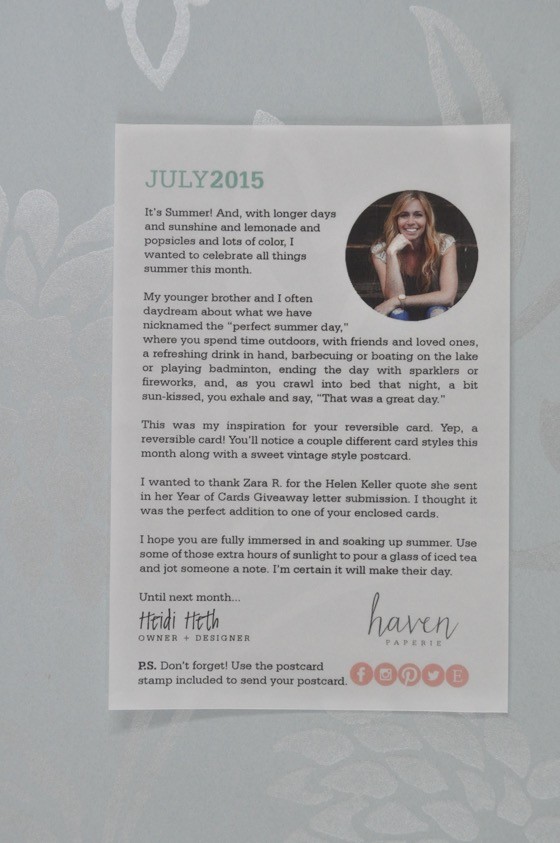 Haven Paperie Subscription Box Review -  July 2015 - card