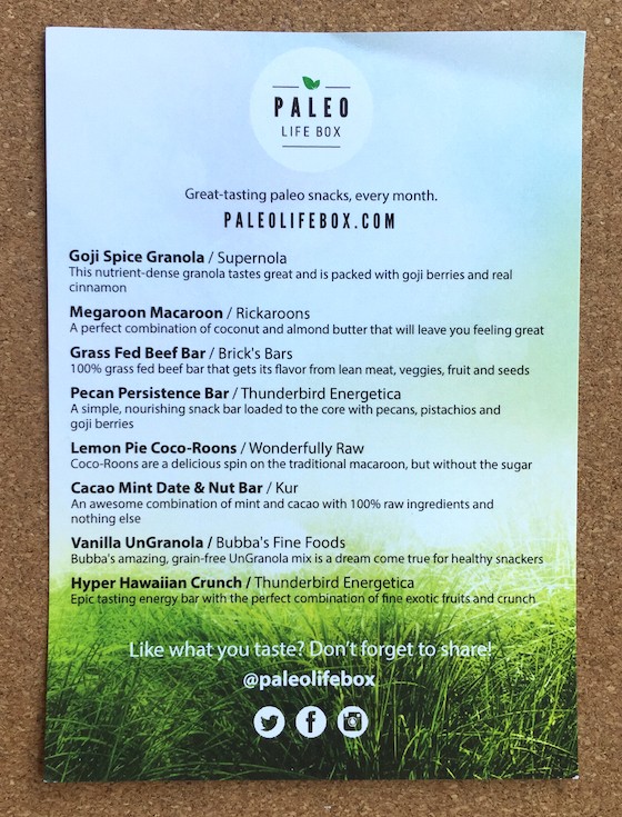 Paleo Life Box Subscription Box Review – July 2015 - Card