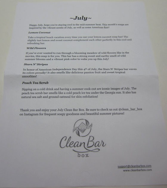 Clean Bar Box Subscription Box Review - July 2015 - letter