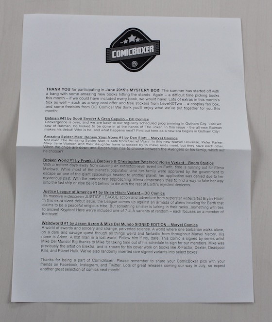 Comicboxer Subscription Box Review - July 2015 - letter
