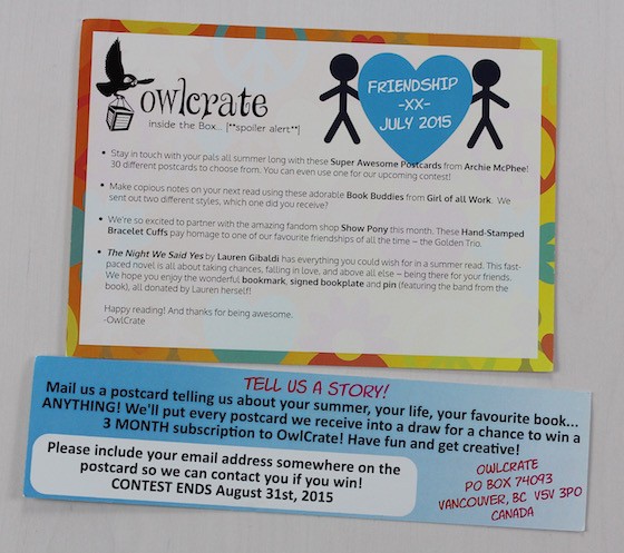 OwlCrate YA Book Subscription Box Review – July 2015 Info