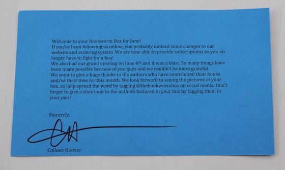 The Book Worm Box Subscription Review – June 2015 Letter